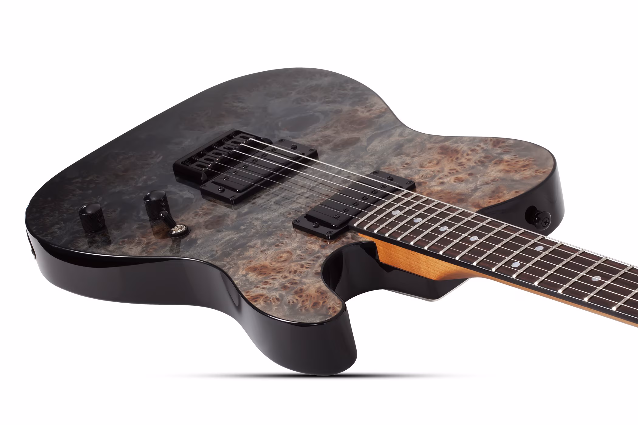 Schecter PT Standard, Black Fade Burst Burl - Image 4
