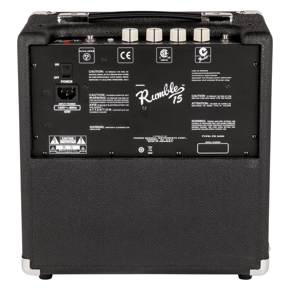 Fender Rumble 15 Bass Amplifier, Black/Silver - Image 2